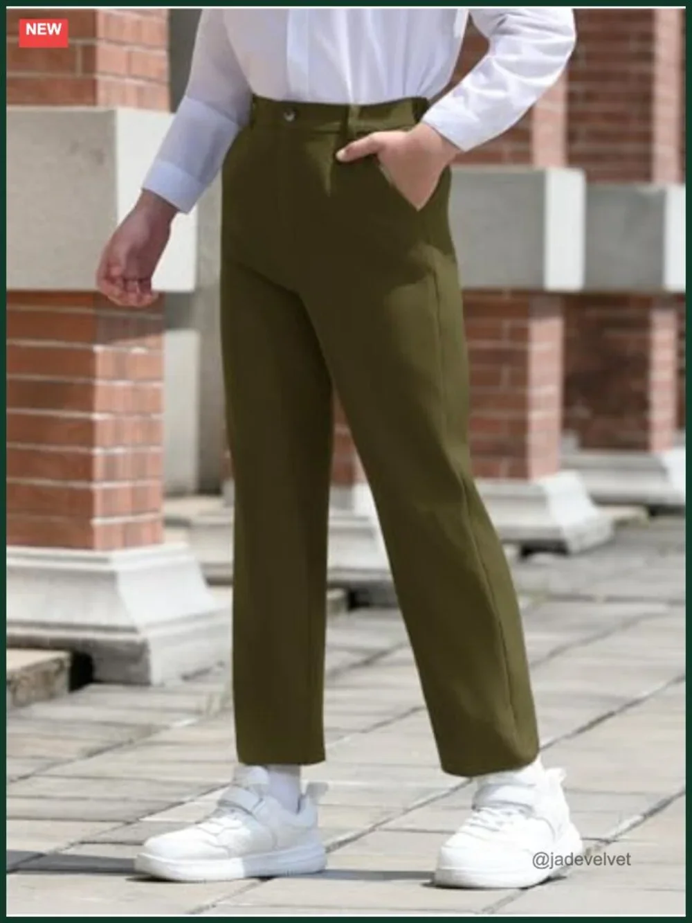 Boys Dress Pants with Pockets Elastic Waist Straight Leg Uniform Trousers
